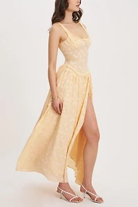 Miss Circle Ulissa Square Neck Jacquard Slit Maxi Dress