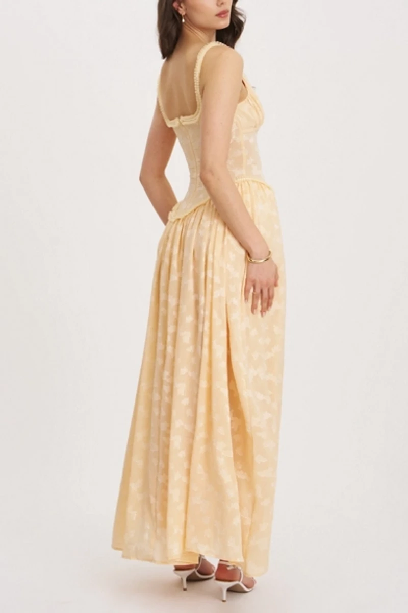 Miss Circle Ulissa Square Neck Jacquard Slit Maxi Dress