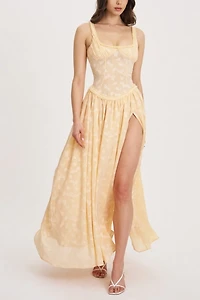 Miss Circle Ulissa Square Neck Jacquard Slit Maxi Dress