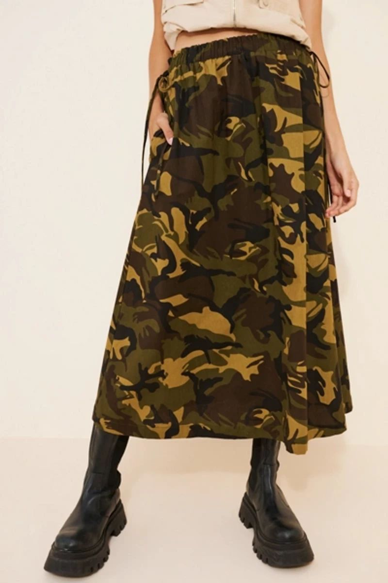 Lisa Says Gah Toph Camo Midi Skirt