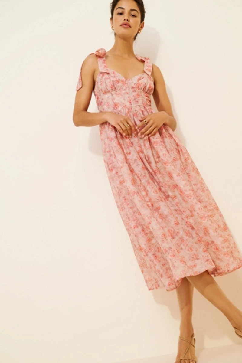 Lulu's Leighton Tie Shoulder Midi Dress
