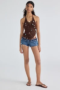UO Cora Embellished Knit Open-Back Halter Top