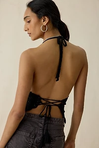 UO Arielle Semi-Sheer Crochet Lace-Up Halter Top