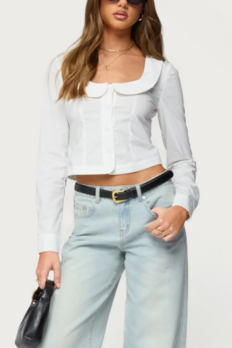 Edikted Scoop Neck Tailored Button Up Shirt