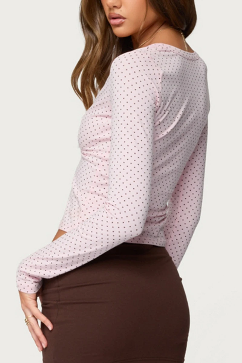 Edikted Kianah Polka Dot V Neck T Shirt