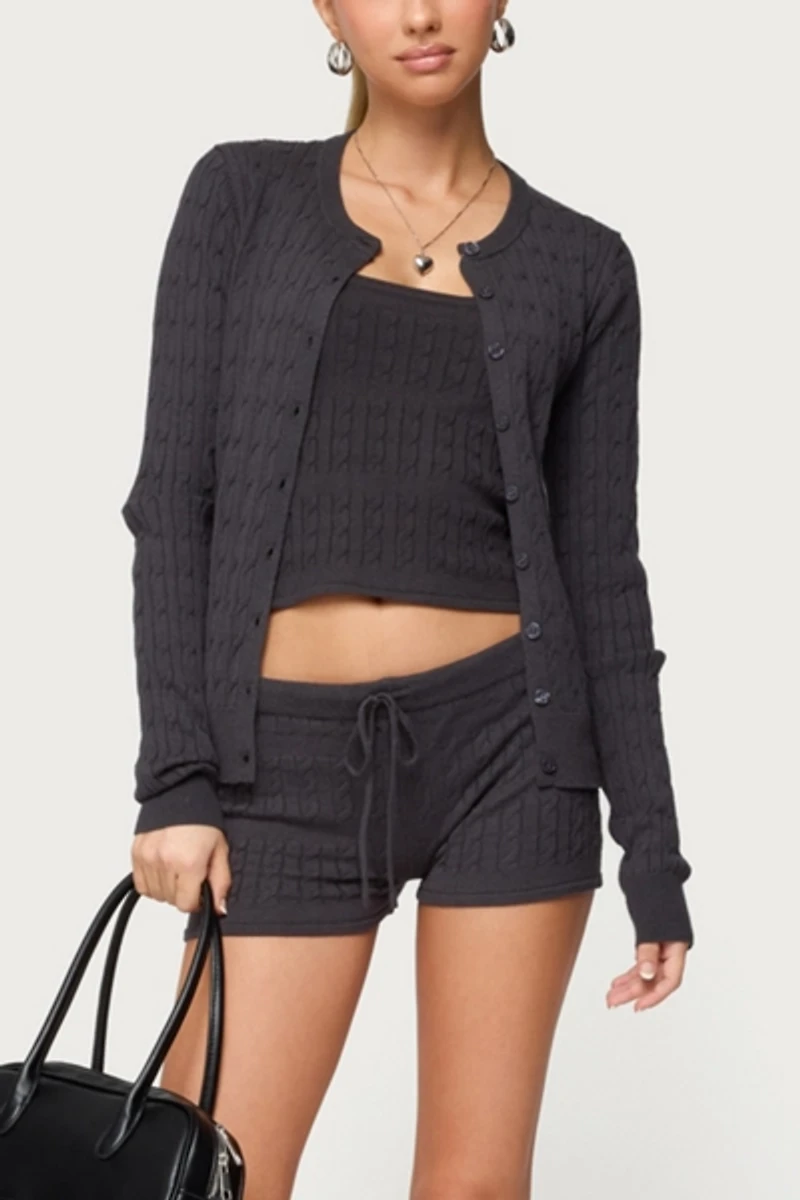 Edikted Nella Cable Knit Button Up Cardigan