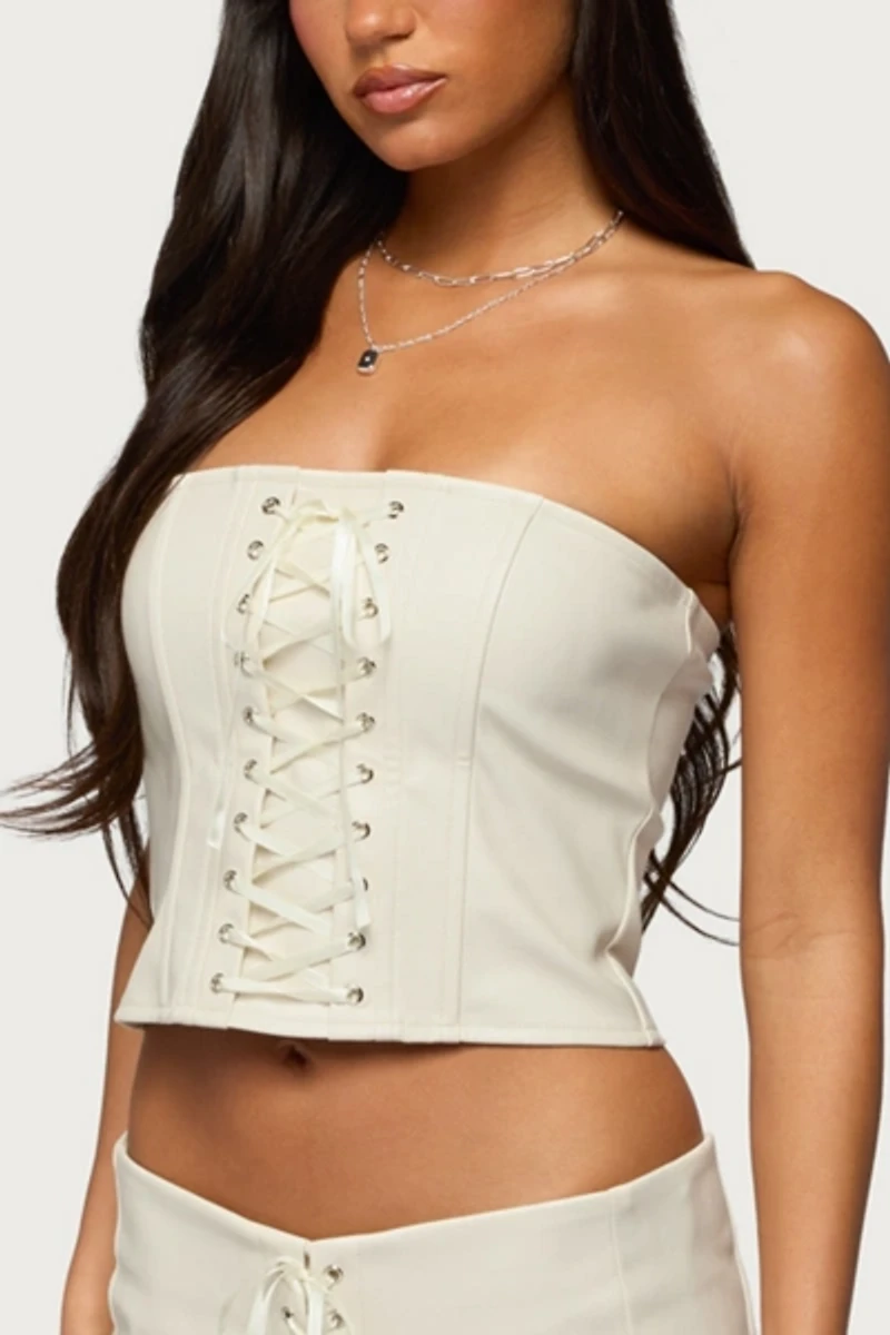 Edikted Wilde Lace Up Faux Leather Corset