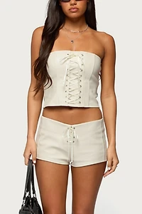 Edikted Wilde Lace Up Faux Leather Corset