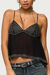 Edikted Studded Asymmetric Sheer Babydoll Top