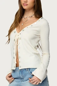 Edikted Jesy Iridescent Split Front Knit Cardigan