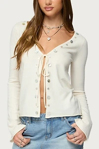 Edikted Jesy Iridescent Split Front Knit Cardigan