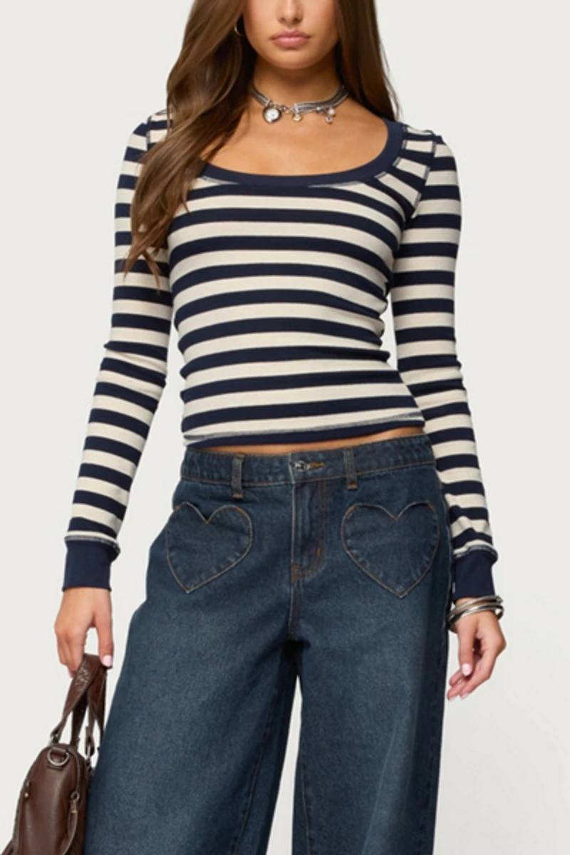 Edikted Rainey Striped Long Sleeve Top