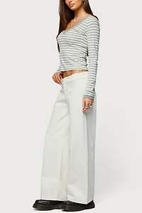 Edikted Kimi Striped Long Sleeve V Neck Top