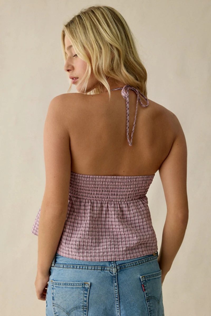 BDG Eva Gingham Halter Neck Babydoll Top