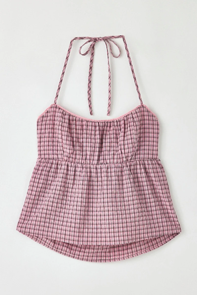 BDG Eva Gingham Halter Neck Babydoll Top