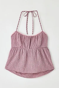 BDG Eva Gingham Halter Neck Babydoll Top