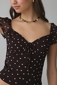 UO Laney Sweetheart Short Sleeve Mesh Crop Top