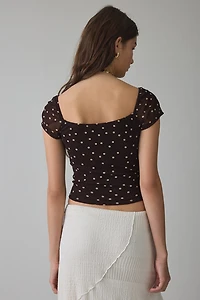UO Laney Sweetheart Short Sleeve Mesh Crop Top