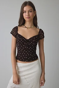 UO Laney Sweetheart Short Sleeve Mesh Crop Top