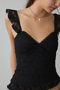 Kimchi Blue Mari Lettuce-Edge Lace Asymmetric Ruffle Tank Top