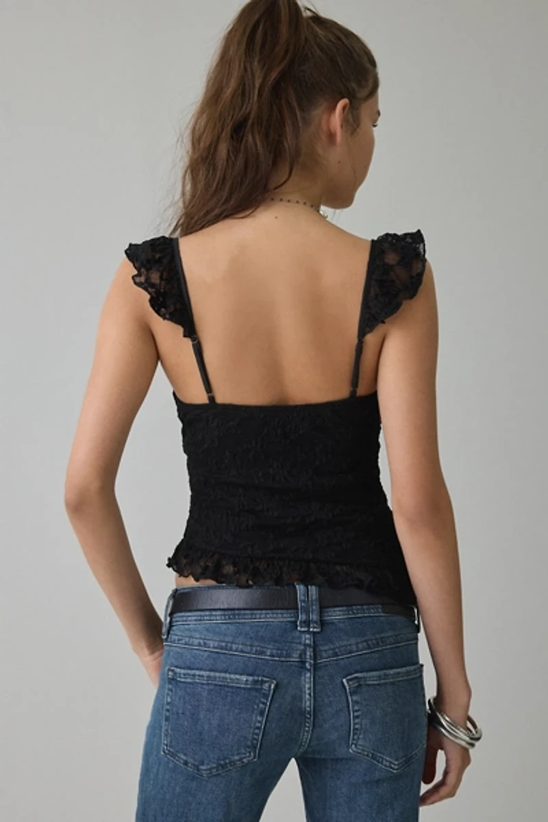 Kimchi Blue Mari Lettuce-Edge Lace Asymmetric Ruffle Tank Top