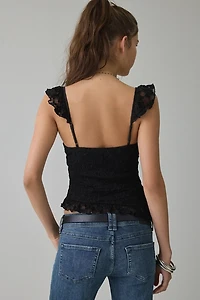 Kimchi Blue Mari Lettuce-Edge Lace Asymmetric Ruffle Tank Top