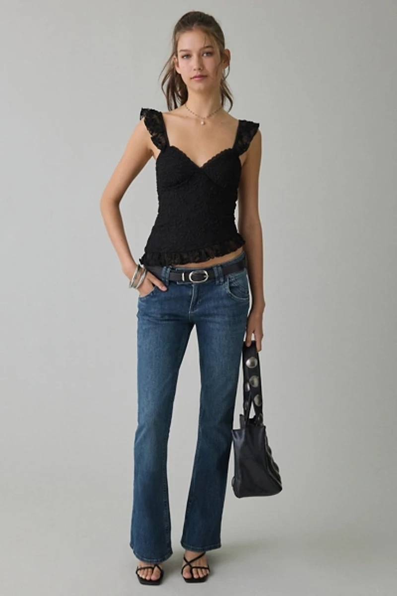 Kimchi Blue Mari Lettuce-Edge Lace Asymmetric Ruffle Tank Top