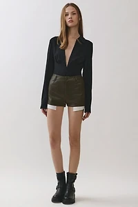 Personal Code Bianca Collared Deep V-Neck Long Sleeve Bodysuit