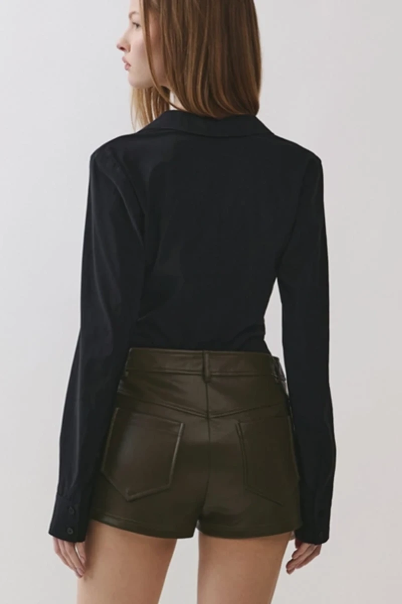 Personal Code Bianca Collared Deep V-Neck Long Sleeve Bodysuit