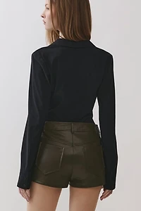 Personal Code Bianca Collared Deep V-Neck Long Sleeve Bodysuit