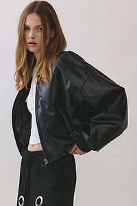 Personal Code Noir Crop Leather Bomber Jacket