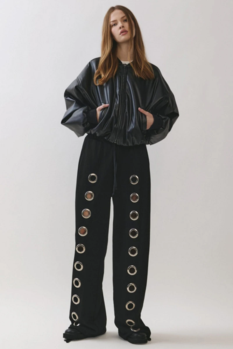 Personal Code Noir Crop Leather Bomber Jacket