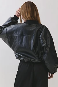 Personal Code Noir Crop Leather Bomber Jacket