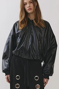 Personal Code Noir Crop Leather Bomber Jacket
