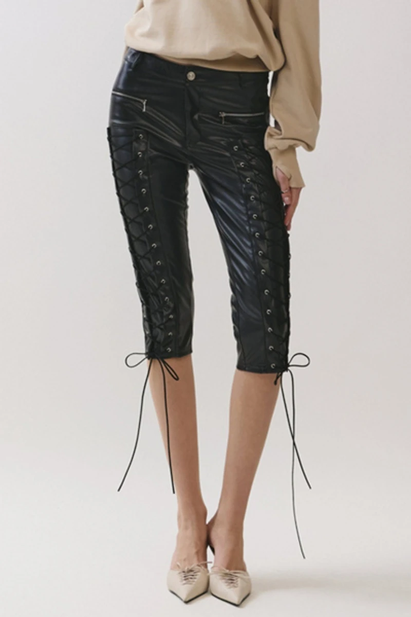 Personal Code Carter Lace Up Pleather Capri Pants
