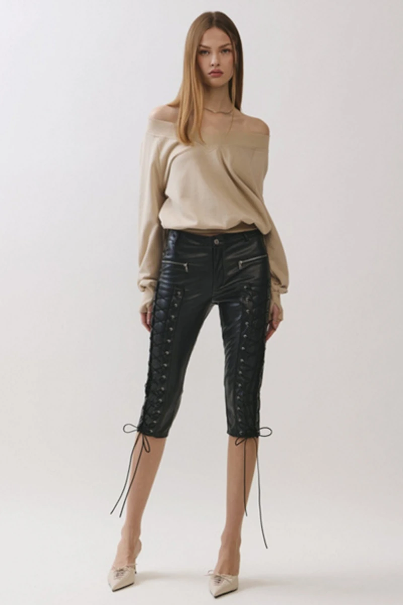 Personal Code Carter Lace Up Pleather Capri Pants