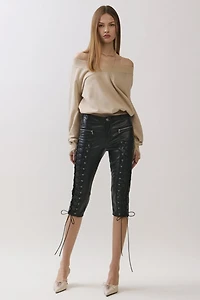 Personal Code Carter Lace Up Pleather Capri Pants