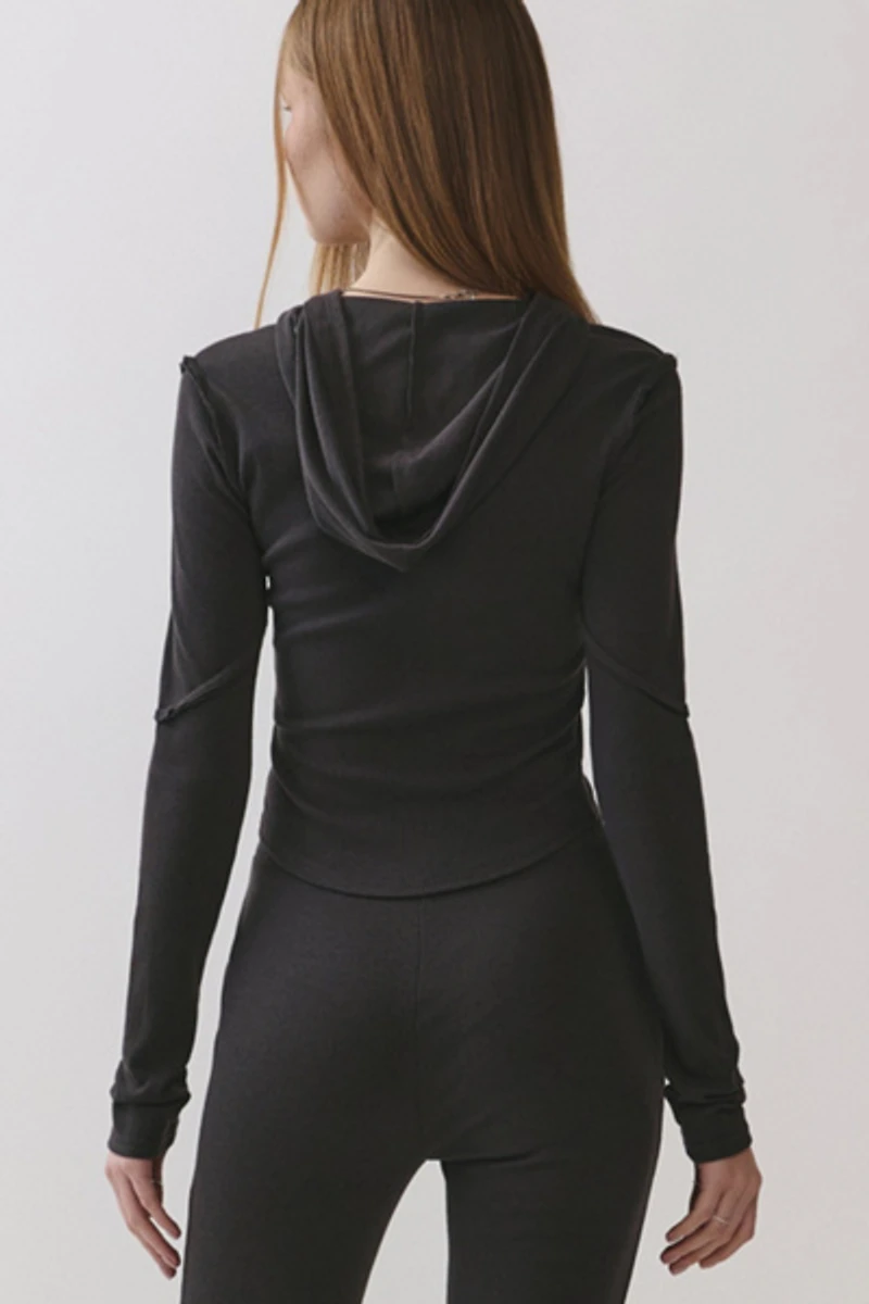 Personal Code Dusk Washed Ribbed Zip-Up Hooded Top