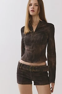 Personal Code Mars Dark Wash Zip-Up Long Sleeve Top