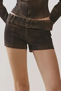 Personal Code Mars Dark Wash Belted Micro Shorts