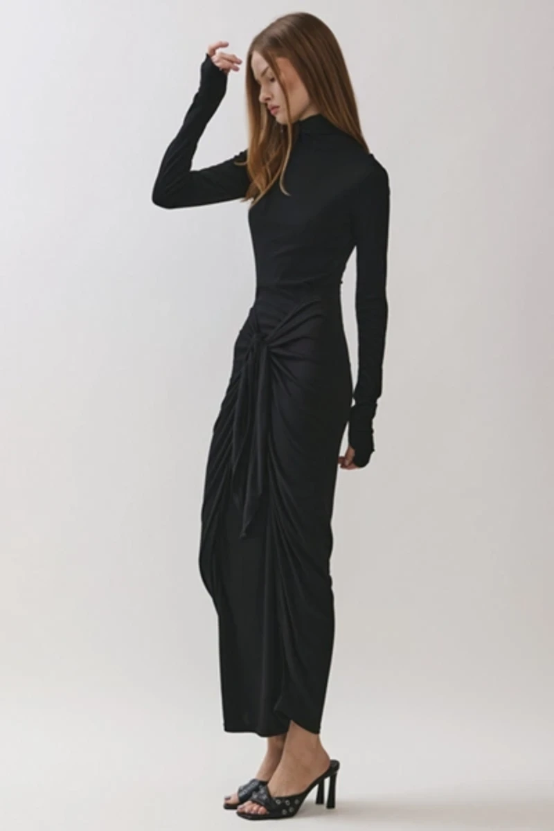 Personal Code Rosaline Turtle Neck Maxi Dress With Knot Tie