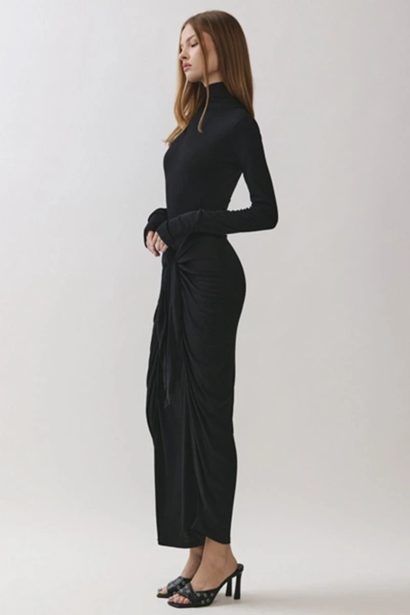 Personal Code Rosaline Turtle Neck Maxi Dress With Knot Tie