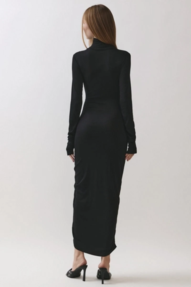 Personal Code Rosaline Turtle Neck Maxi Dress With Knot Tie