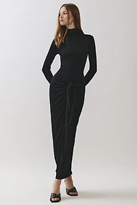 Personal Code Rosaline Turtle Neck Maxi Dress With Knot Tie