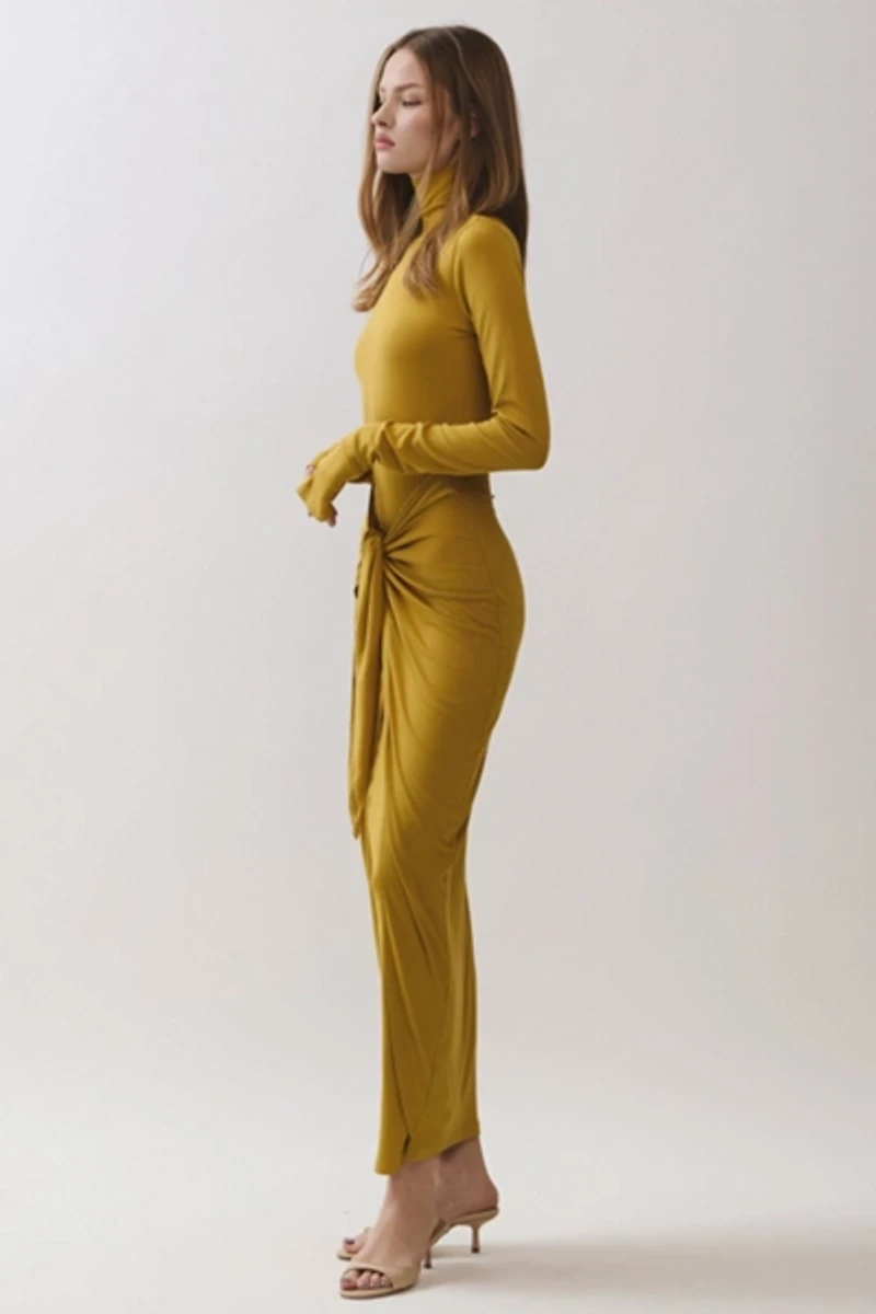 Personal Code Rosaline Turtle Neck Maxi Dress With Knot Tie