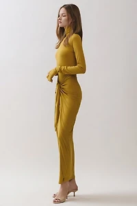 Personal Code Rosaline Turtle Neck Maxi Dress With Knot Tie