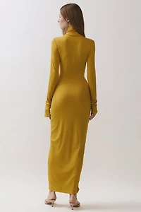 Personal Code Rosaline Turtle Neck Maxi Dress With Knot Tie