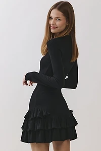 Personal Code Daniella Ribbed Mock Neck Ruffle Mini Dress