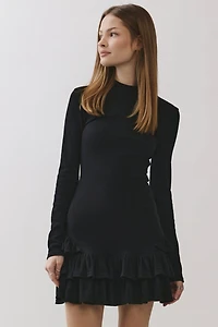 Personal Code Daniella Ribbed Mock Neck Ruffle Mini Dress