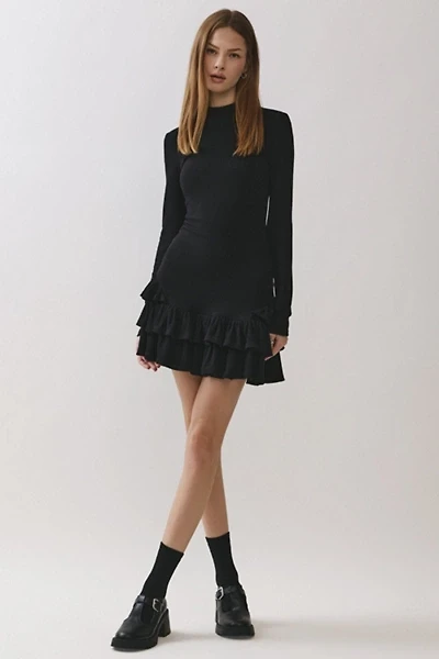Personal Code Daniella Ribbed Mock Neck Ruffle Mini Dress